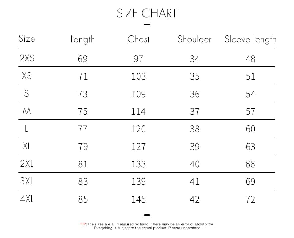 Product size chart